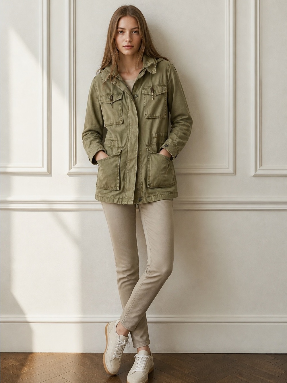 J.Crew Utility Field Jacket Army Green Hooded Anorak Cargo Womens Size XS